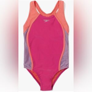 Speedo Big Girl's Swimsuit One Piece Mesh Splice Thick Strap, Size 16, Rose